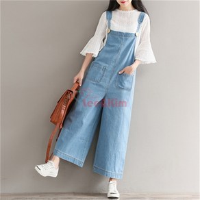 리앤킴 여성 청 멜빵바지 와이드 점프수트 연청 진청 청바지 WA2755