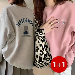 [1+1 총 2장] 스타일아유 여성 봄 가을 레터링 곰 라운드 루즈핏 맨투맨 티셔츠[A3A1TS1584]