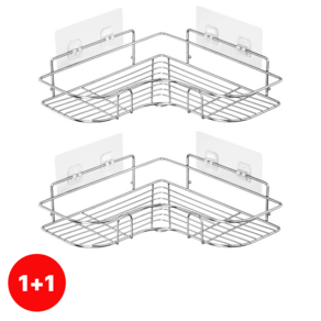 무타공마켓 부착식 스테인레스 코너 욕실 선반, 실버, 2개
