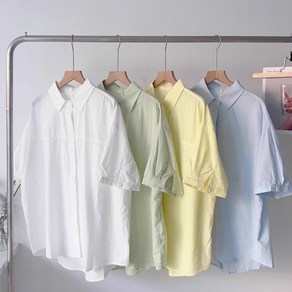 빅사이즈 M~3XL 여성 무지 순면 편안 반팔 셔츠 여름 루즈 캐주얼 반팔 와이셔츠 남방 상의