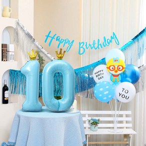 [피앤비유니티]수술가랜드 생일풍선세트 스탠드 풍선펌프포함, 1세트, 54-10)블루앤실버 수술가랜드세트 뽀로로 10