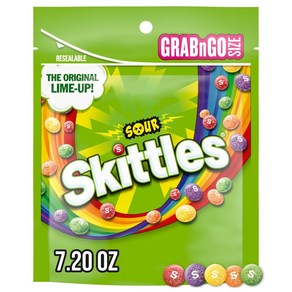 SKITTLES 스키틀즈 그랩 앤 고 사워 캔디 젤리 204g, 1개