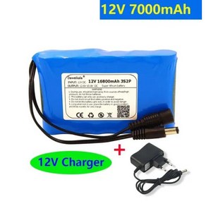 2023 DC 12V 18650 배터리 팩 16800mAh 충전식 배터리 12.6V PCB 리튬 배터리 팩 보호 보드 12.6V 1A 충전기, 12V 7000mAh, 1개