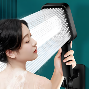 초강력 프리미엄 폭풍수압 4단조절 샤워기 헤드 고압 수압상승 다기능 욕실 절수 샤워기 호스 세트, 블랙, 1개