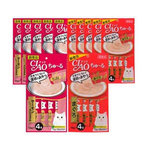 이나바 챠오 츄르 고양이 짜먹는 간식 4p, 12개, 56g, 참치(6개입)+연어&닭가슴살(6개입)