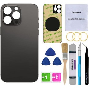 Pezewok iPhone 14 Po 6.1인치용 OEM 후면 유리 교체Repaing Toolkit 사전 설치 접착제 포함스페이스 블랙, Space Black, 1개, Space Black