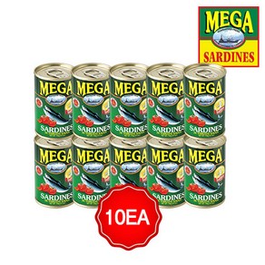 Mega Sadines in Tomato Sauce 10 Can Set 메가 사딘스 토마토 10캔 세트, 155g, 10개