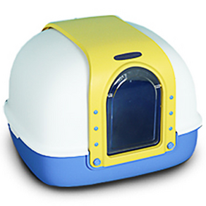 마칼 매직스페이스 후드형 고양이 화장실 3door + 배변삽 + 사막화 방지매트 세트, 옐로우블루, 1개