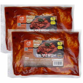 [춘천직송] 국내산닭 냉장 춘천닭갈비 1kg 당일제조발송 달수 한입 양념닭갈비, 2개