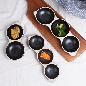 마이샵 콩깍지 나눔접시 2절 콩나눔찬기 반찬그릇, 2절(소)블랙, 1개