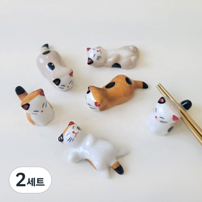 리빙안 고양이 숟가락 젓가락 받침 6종세트, 2세트