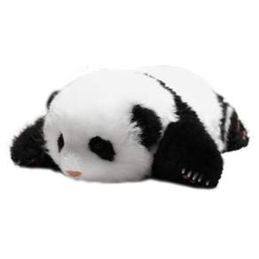 PANDA PEACE 가죽 양모 엎드린 판다 인형 + 빗 롤러형 클리너 파우치 세트, 화이트 + 블랙, 12cm, 1개