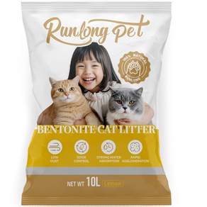 RUNLONG PET 벤토나이트 고양이 모래 오리지널 대용량 먼지없는 캣 샌드, 레몬맛, 1개, 10L
