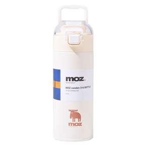 MOZ 스웨덴 텀블러 316 스텐 원터치 손잡이 보온보냉병 보온텀블러, 1개, 400ml, 크림스노우