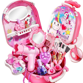 어린이 공주 화장놀이세트 메이크업 캐리어 환상 화장대 장난감, 핑크, 1개