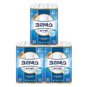 크리넥스 3겹 울트라 클린 롤화장지 천연펄프, 25m, 30개입, 3개