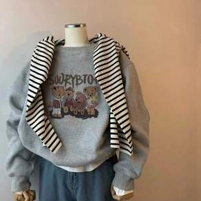 투니스 여성 캐주얼 캐릭터 프린팅 라운드넥 긴소매 맨투맨 티셔츠