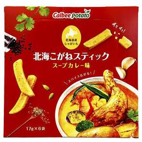 일본 가루비 홋카이 코가네 감자 스틱 과자 스프 카레맛 17g 6개입 칼비 495808, 1개, 102g