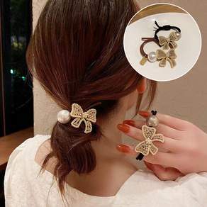 ZMBIRD 4개 세트 예쁜 큐빅 리본 진주볼 머리끈 N40