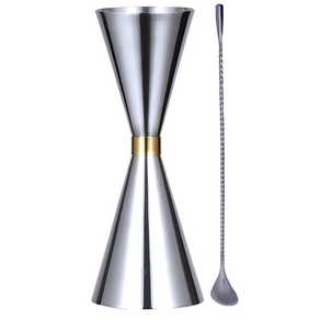 탱이하우스 하이볼 지거 칵테일 계량컵 30ml/60ml 바스푼세트, 골드링, 실버, 1세트