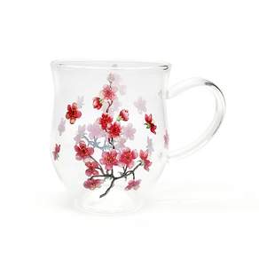 고원 레트로 유리컵 400ml 매화 유리 머그잔, 단품, 1개