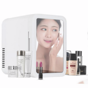Aiiyya 화장품 냉장고 냉장 온장 미니 냉장고 무소음 소형 냉장고 LED 미러 디자인 가정용 차량용 여친 선물, 8L+거울