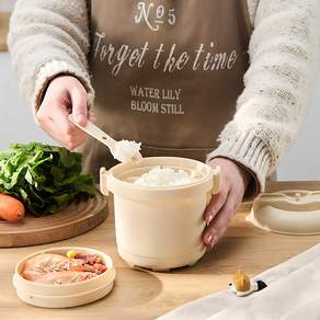 라이스핏 1인용 계란찜 전자레인지 칸막이 밥솥, 1개, 베이지