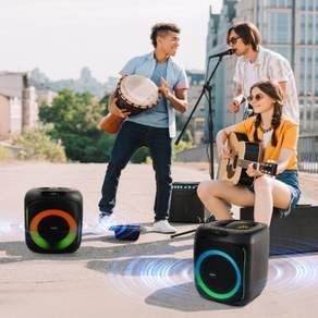 이동식 스피커 블루투스 엠프 50W 버스킹 노래방 파티 스피커 매장용, 이동식 블루투스 무선마이크 앰프 (1세트)