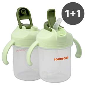 순수아 다기능 양손 손잡이 유아용 빨대컵 300ml, 2개, 그린