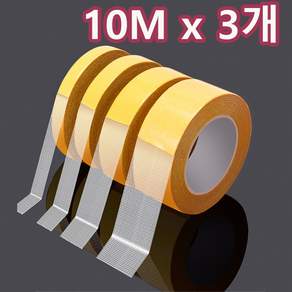 플럭시 초강력 투명 메쉬 양면 천 테이프, 3개, 폭1cm x 길이10M