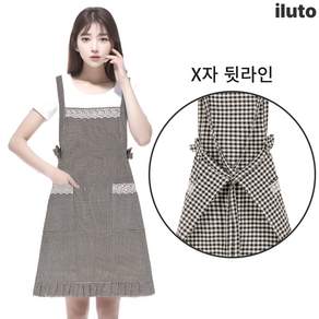 바른광 프린세스 러블리 원피스 앞치마, 큐티 체크 블랙, 1개