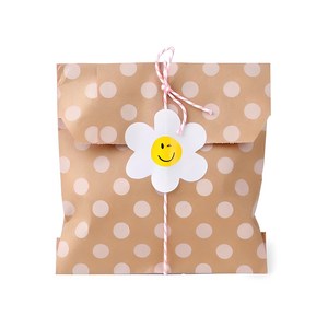 인디케이 해피 데이지 봉투 x 60p + 스티커 x 60p + 트와인끈 x 60p 세트, 브라운(종이봉투), 핑크(드와인끈), 1세트