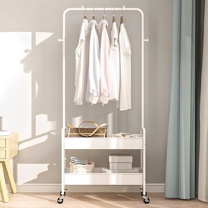 마켓플랜 파스텔 이동식 트롤리 행거 2단, 화이트