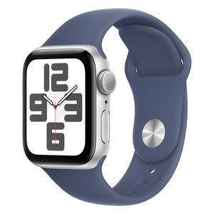 Apple 정품 2024 애플워치 SE 2세대 알루미늄 케이스, 40mm, GPS, 실버 / 데님 스포츠 밴드, S/M