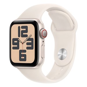 Apple 정품 2024 애플워치 SE 2세대 알루미늄 케이스, 40mm, Cellular, 스타라이트 / 스타라이트 스포츠 밴드, S/M