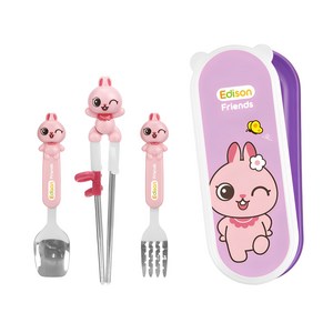 에디슨 프렌즈 4종 케이스 세트 오른손용, 토끼바니, 젓가락 + 스푼 +..., 1세트