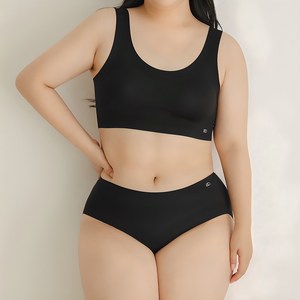 글램공감 여성용 심리스 퓨징 이플 노와이어 무봉제 누디 런닝 브라탑 + 삼각팬티 세트