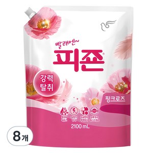 피죤 섬유유연제 핑크로즈 리필, 2.1L, 8개