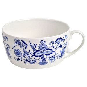 마쯔오카 국산 쯔비벨무스터 손잡이 라면 면기, 화이트 + 블루, 1개