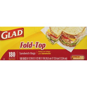 글래드 폴드 탑 샌드위치 지퍼백 16.5 x 13.9 x 2.54cm