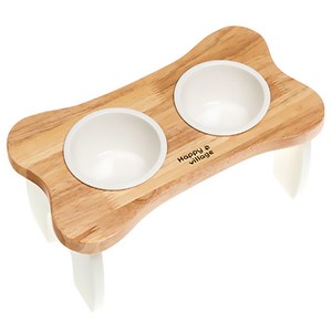 행복한마을 반려동물 원목식탁 + 식기 2구 세트, 베티화이트, 1세트