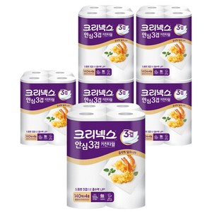 크리넥스 프리미엄 안심 3겹 천연펄프 키친타올 140매, 4롤, 6개