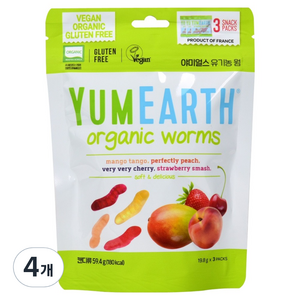 야미얼스 유기농 웜 젤리, 망고 + 복숭아 +..., 59.4g, 4개