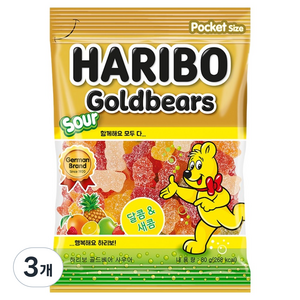 하리보 골드베어 사우어 젤리, 80g, 3개