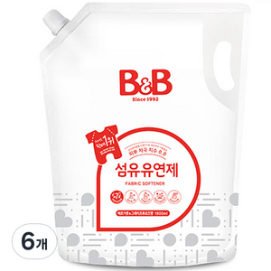 비앤비 섬유유연제 베르가못 & 그레이후르츠향 리필, 1.8L, 6개