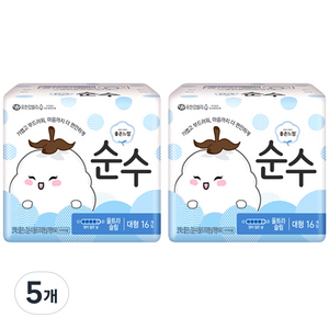 좋은느낌 순수 생리대 날개형, 대형, 16개입, 5개