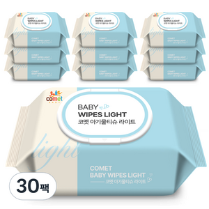 코멧 아기물티슈 라이트 캡형, 40g, 100개입, 30개