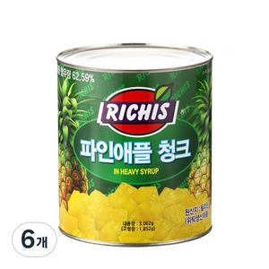 (주)동서 리치스 파인애플 청크, 3.062kg, 6개