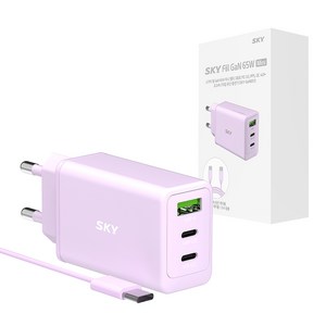 SKY 필 2세대 GaN 65W 미니 3포트 PD3 PPS QC4 플러스 초고속 C타입 멀티 충전기 + 60W C to C 케이블 1.5m 세트
