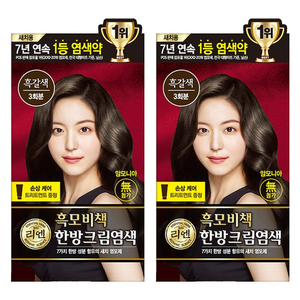 리엔 흑모비책 새치염색 크림, 흑갈색, 2개